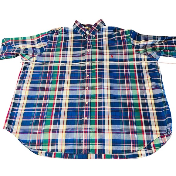 Ralph Lauren Blue Label Men's Blue and Green Plaid Button Down Shirt Size 3XB - Picture 3 of 11